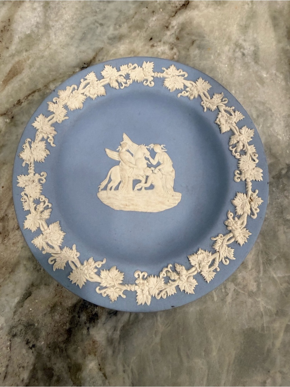 Blue Jasperware Decorative Plate with White Relief
